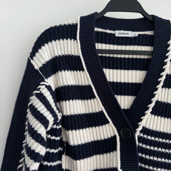 Jonathan Simkhai Sweater Cardigan XS Navy Striped Adara Wool Cashmere Coastal - Picture 9 of 12
